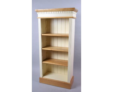 A Modern Cream Painted Three Shelf Open Bookcase with Dentil Cornice, 62cm wide 