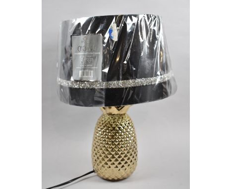 A Gilt Ceramic Table Lamp in the Form of a Pineapple with New Shade, Overall Height 42cm 
