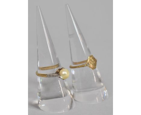 Two Vintage 9ct Gold Rings, One with Champagne Pearl and Palladian Mount 