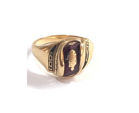 10ct gold Jostens 1969 stone set &amp; enamel college ring weight 5.1g 