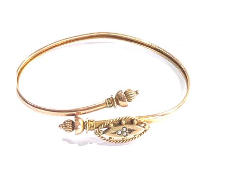 Antique 9ct gold victorian bangle missing seed-pearl weight 4.9g 