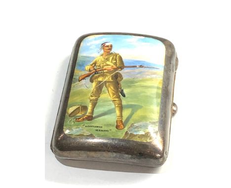 Silver and enamel cigarette case picture of a wounded soldier a gentleman in kharki 