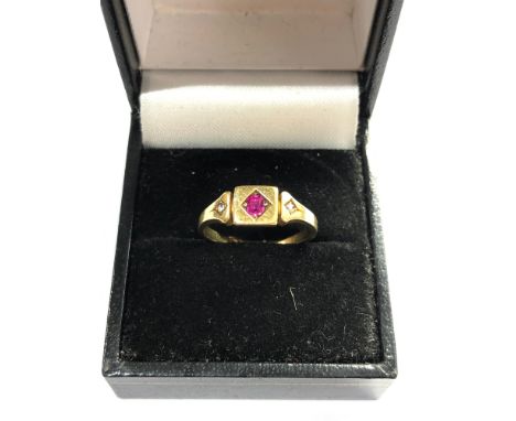 Antique 18ct gold ruby &amp; rose diamond ring weight 3g 