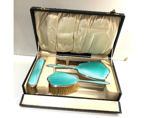 Antique boxed silver and enamel brush set 