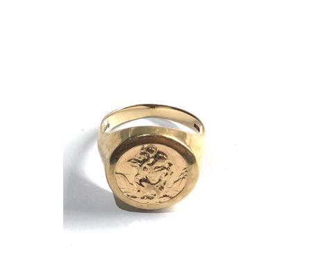 Vintage 9ct gold chunky St Christopher signet ring weight 6.5g 