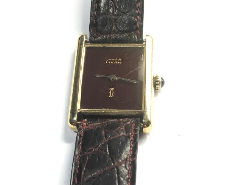 Cartier Vermeil 925 Tank Ladies Wrist Watch Manual measures approx 3cm by 2.3cm watch in working order  but no warranty given