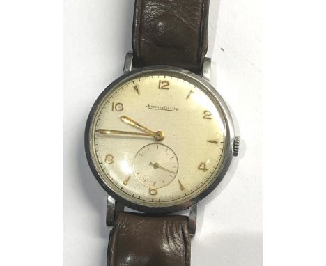 Vintage stainless steel Jaeger le coultre gents wristwatch case measures approx 35mm dia manual wind in working order but no 