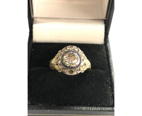 Antique Georgian rose diamond ring with rose diamond halo central rose diamond measures approx 6mm dia missing 1 rose diamond