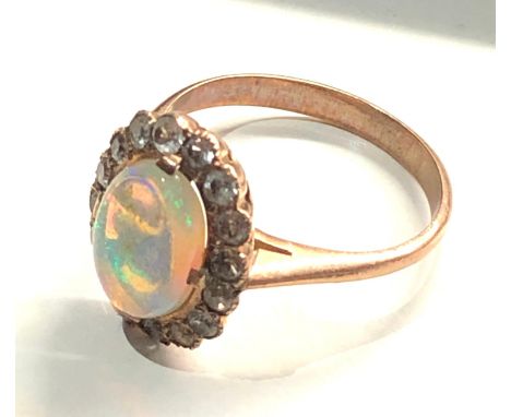 Antique 8ct gold opal &amp; sapphire halo ring weight 2.7g 