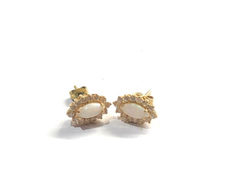 18ct gold  opal &amp; stone set marquise stud earrings weight 2.9g 