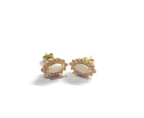 18ct gold  opal &amp; stone set marquise stud earrings weight 2.9g 