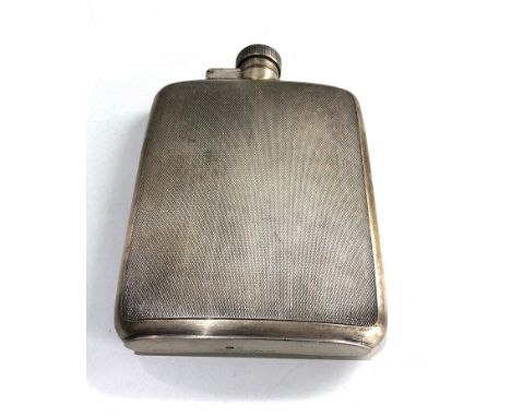 Large mappin &amp; webb silver engine turned hip flask measures approx 13.5cm by 9cm weight 165g,&nbsp;personal engraving to 