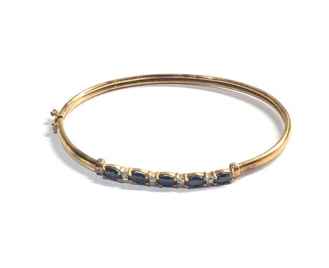 Vintage 9ct gold sapphire &amp; diamond bangle bracelet weight 4.6g 