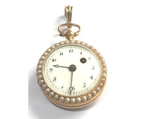 Antique 18ct gold verge enamel and seed-pearl pocket fob watch case measures approx 30mm dia weight approx 21.5g in working o