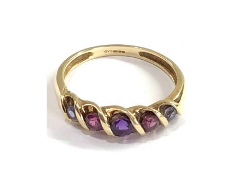 Vintage 9ct gold topaz &amp; amethyst ring weight 2.1g 