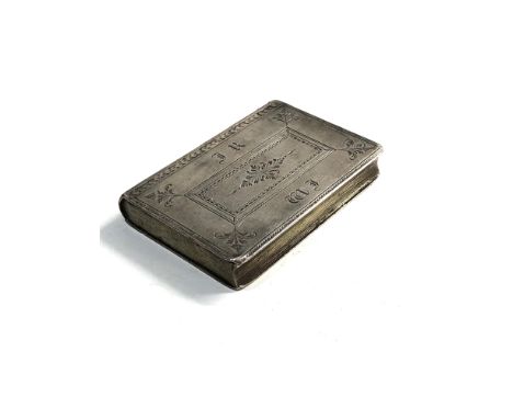 Antique silver book snuff box not hallmarked but xrt as silver measures approx 7.4cm by 5cm 