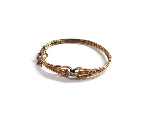 Antique 9ct rose gold ornate seed pearl bangle bracelet weight 8g 