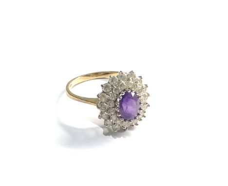 9ct gold amethyst and stone cluster set ring weight 3.4g 