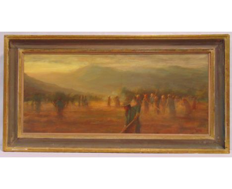 Pip Todd Warmoth framed oil on panel titled Fading Evening Light Gyanste Tibet, signed bottom right, label to verso, 39 x 89.