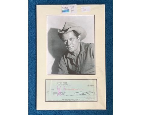 Glenn Ford. A Signed Cheque signed by Glenn Ford. 16 x 12 inches. with photo. Good condition. All autographs come with a Cert