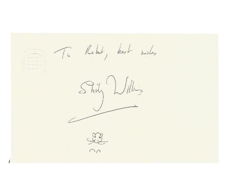 Shirley Williams signature (dedicated) on 3 1/2 x 5 1/2 white card embossed with House of Commons portcullis logo. Also featu