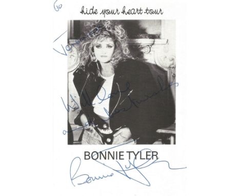 Bonnie Tyler Signed Official Fan Club card. Dedicated. Bonnie Tyler (born Gaynor Hopkins, 8 June 1951) is a Welsh singer who 