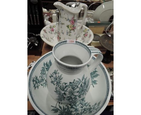 Two ceramic wash bowl and jug sets with floral transfer prints