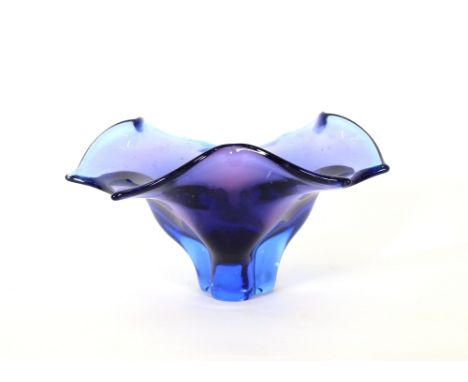 A blue Art Glass fruit bowl, 32cm in extremes