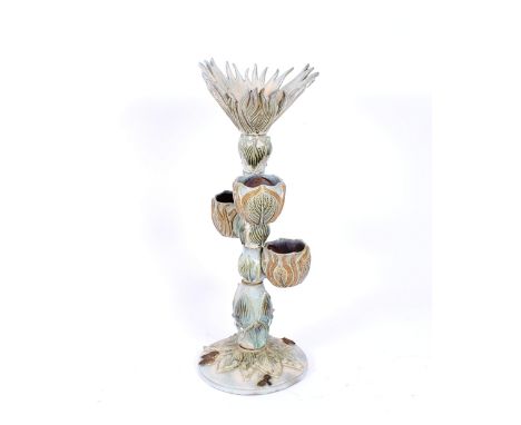 A Bernard Rooke pottery planter, decorated with foliage and butterflies, 94cm high