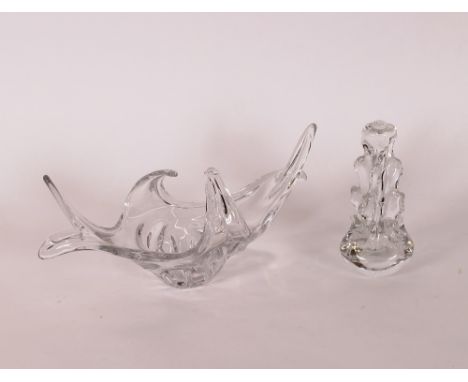 A French free form glass centre piece; and a glass lamp base (2)