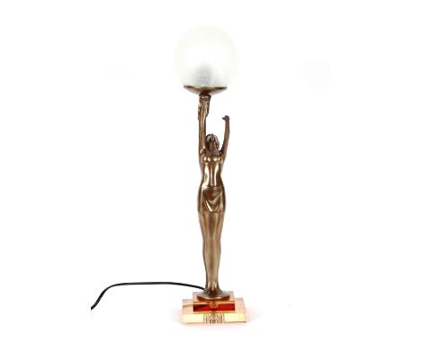 An Art Deco design lamp, in the form of a ball girl, 54cm high