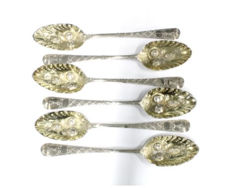 Set of six Georgian silver berry spoons, London 1809 (6) 