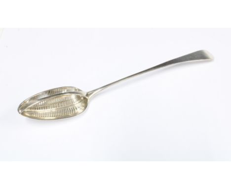 George III silver straining spoon, Old English pattern, George Smith (III) &amp; William Fearn, London 1809, 31cm long 