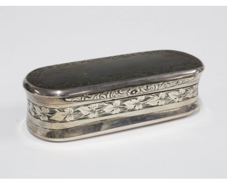 Victorian silver snuff box, of oblong form with hinged lid, engraved foliate pattern, George Unite, Birmingham 1873, 9.5cm lo