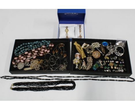 A quantity of costume jewellery and a boxed Rotary wristwatch with bracelet (a lot) 