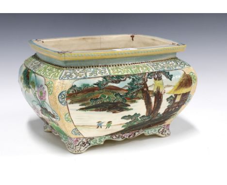 Japanese earthenware planter, rectangular form with stylised feet, 31cm long 