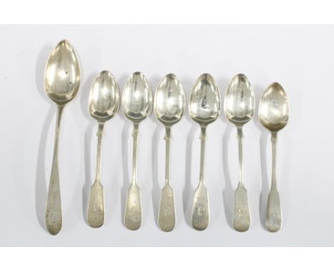 Scottish silver flatware to include a George III silver dessert spoon, Edinburgh 1800, set of five Victorian silver teaspoons