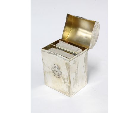 Edwardian silver card box, silver gilt interior containing playing cards, Grey &amp; Co, Birmingham 1905, 8cm 