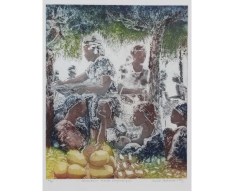 CHINWE CHUKWUOGO-ROY (NIGERIAN, 1975-2012) INHAMBANE MARKET, MOZAMBIQUE, etching with aquatint, signed, titled and numbered 2