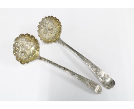 Two Georgian silver berry pattern sifter spoons, makers mark for John Lampfert (2) 