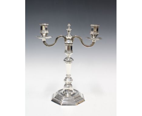 Christofle silver plated candelabra on octagonal base, with personal inscription.  28cm high 