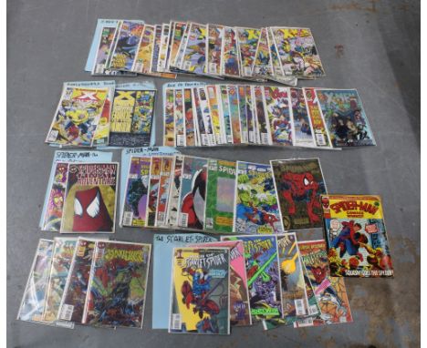 Box containing a collection of vintage Spiderman and X-Men Marvel comics 