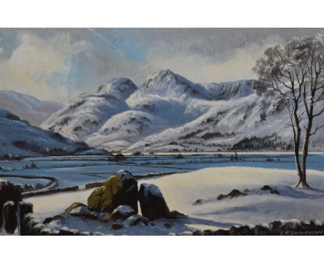 Local Interest* T R Sanderson (British 20th century) oil on board 'Winter in Langdale' signed lower right, entitled verso, wi