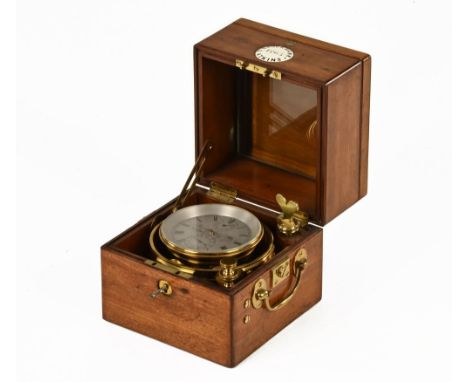 A two day marine chronometer by Brockbank and Atkins London, number 1265, mid 19th century.  Diameter 4", housed in gimbal an