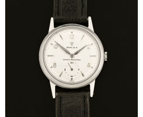A vintage Rolex stainless steel wristwatch, the dial marked Rolex Shock Resisting.  Subsidiary seconds dial to silver face an