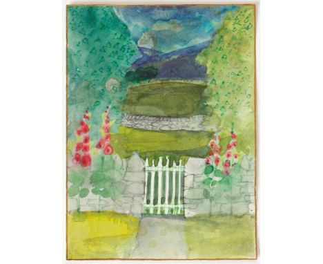 Percy Kelly (1918-1993), "Gate, Foxgloves and Fells", watercolour.  7 cm x 13 cm, unframed.  Provenance: The Joan David colle