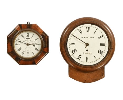 A mahogany single fusee drop dial clock, with 20 cm dial, signed JAS Ritchie &amp; Son Edinburgh, with walnut case, together 