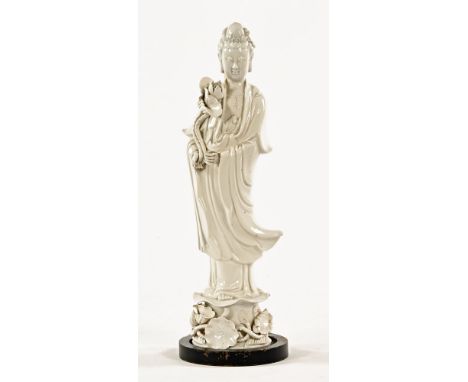 A Chinese porcelain figure Guan Yin, as table lamp.  Height figure only 38 cm. CONDITION REPORT: The figure is in reasonably 