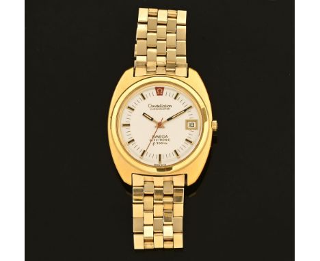 An Omega "Constellation" chronometer electronic F300 Hertz, mid 1970's with gilt metal case and original plated bracelet with