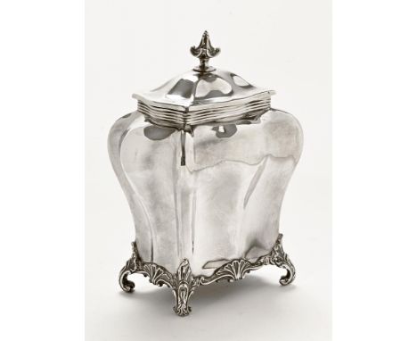 A silver caddy of bombe outline, Sheffield 1912 maker H W for Lee & Wigfull (Henry Wigfull).  273 grams. CONDITION REPORT: Th
